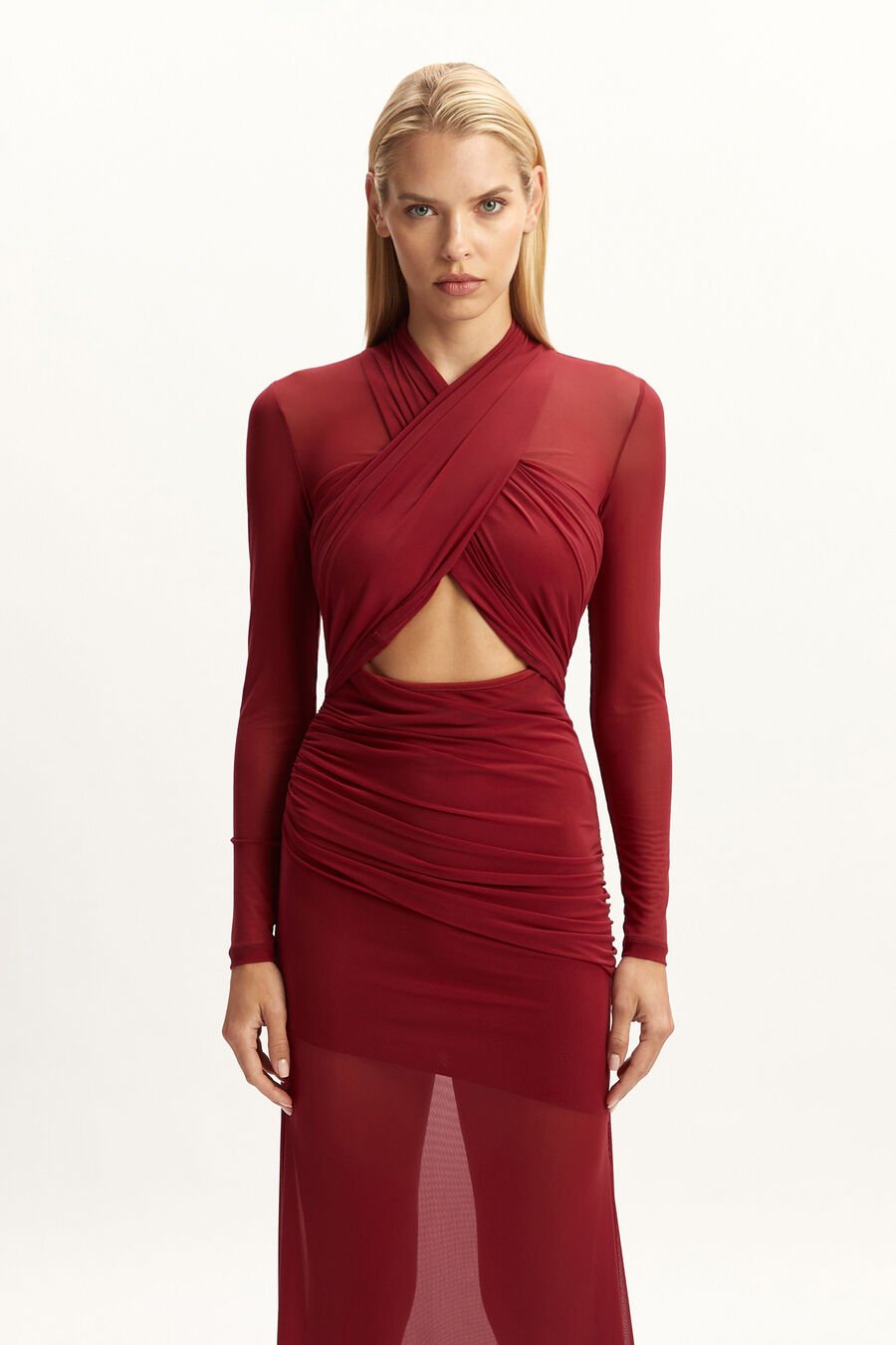 Veria Wrap Mesh Maxi Dress