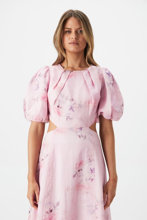 MALINA FLORAL MIDI DRESS in colour PEACH WHIP