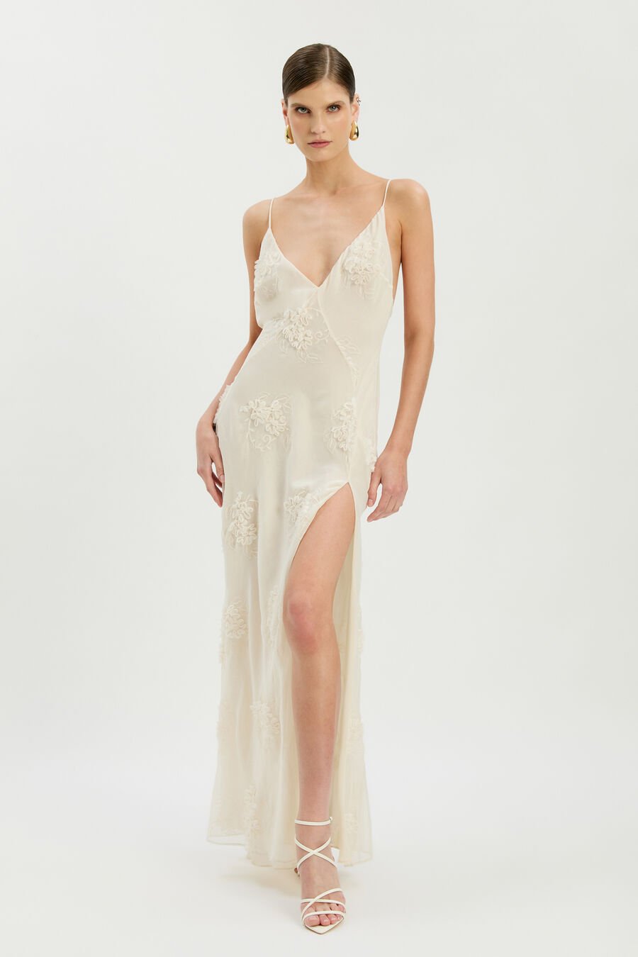 ROMAYA V NECK MAXI DRESS in colour Ivory