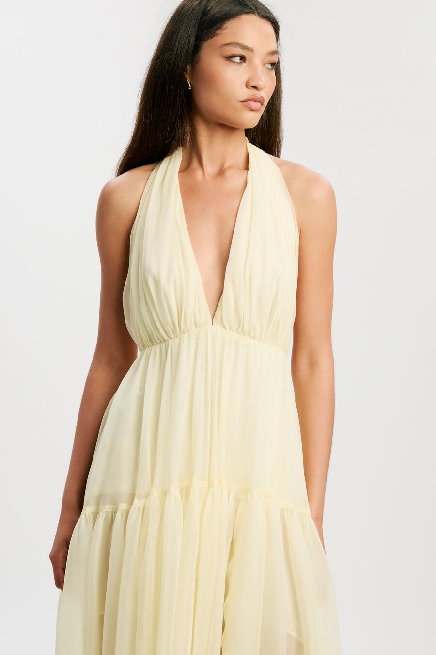 LEONA HIGH LOW RUFFLE DRESS in colour CANARY YLW
