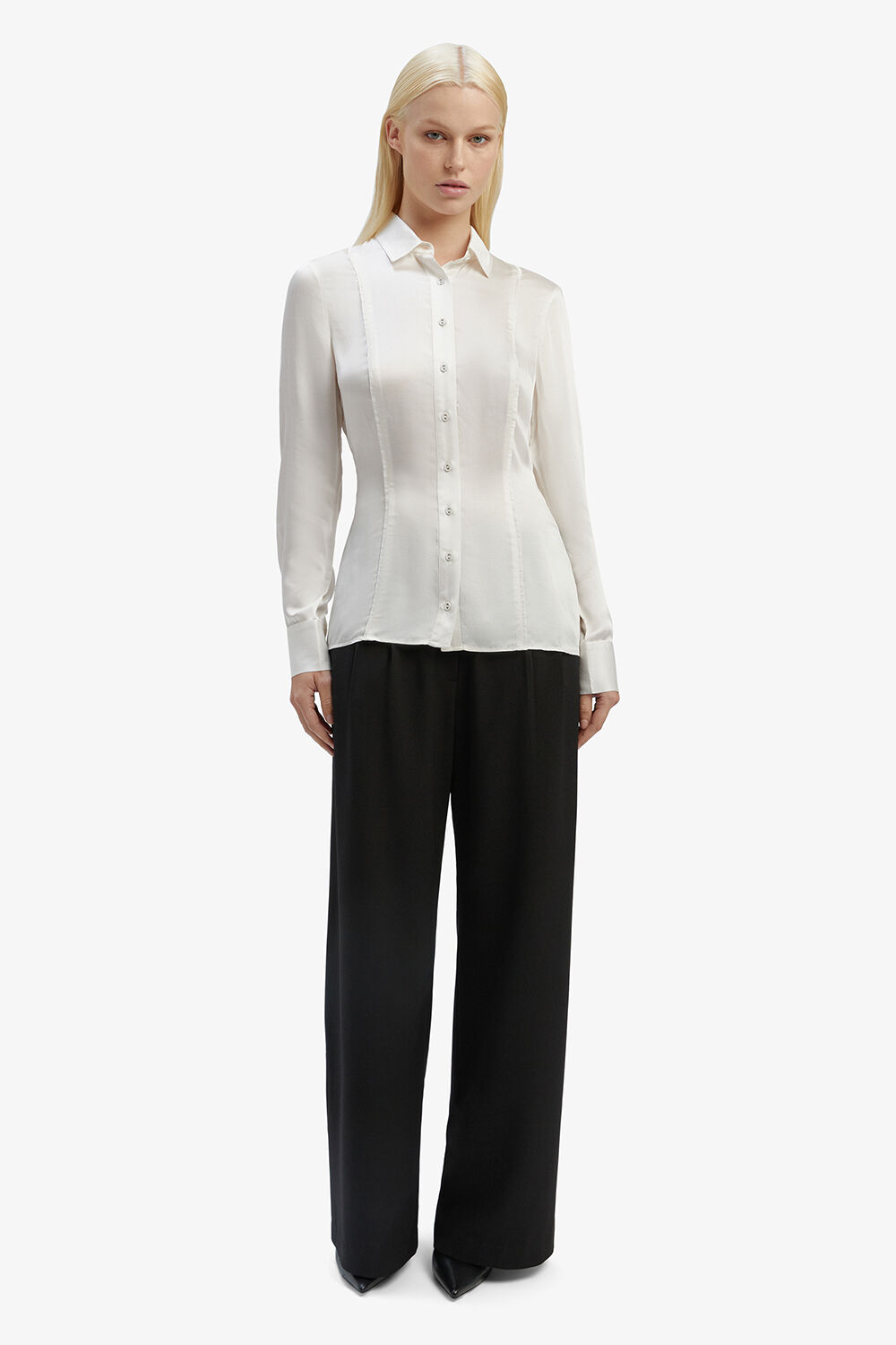 FITTED SATIN SHIRT in colour RAINY DAY