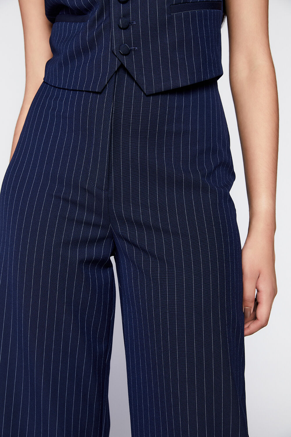 PIN STRIPE WIDE LEG PANT  in colour BLACK IRIS
