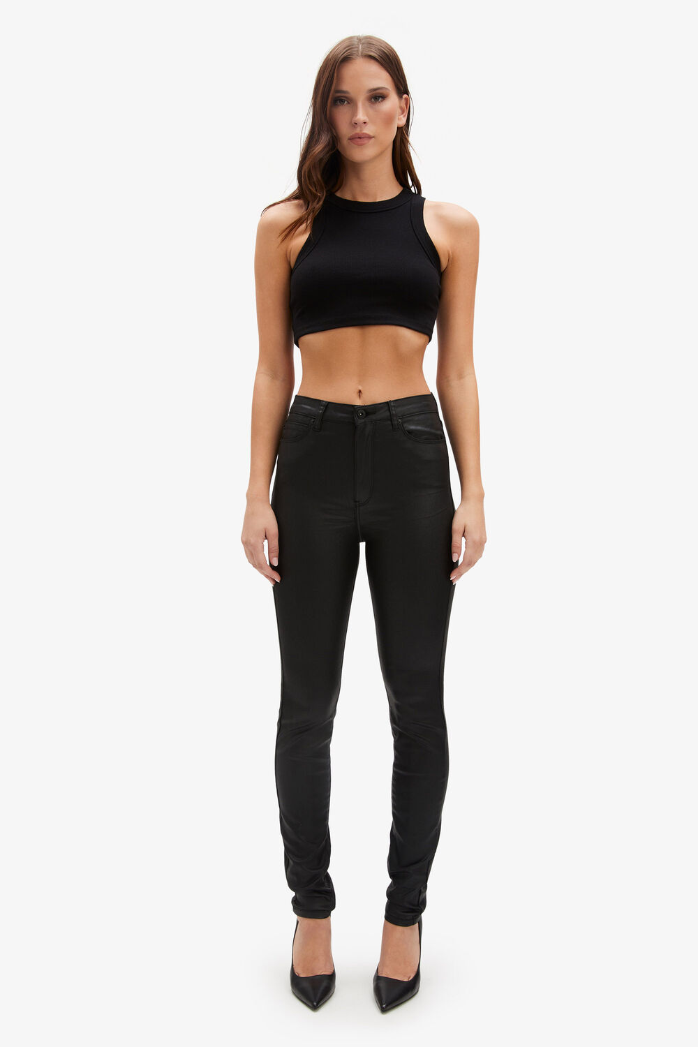 KHLOE HI TALL COATED JEAN in colour JET BLACK