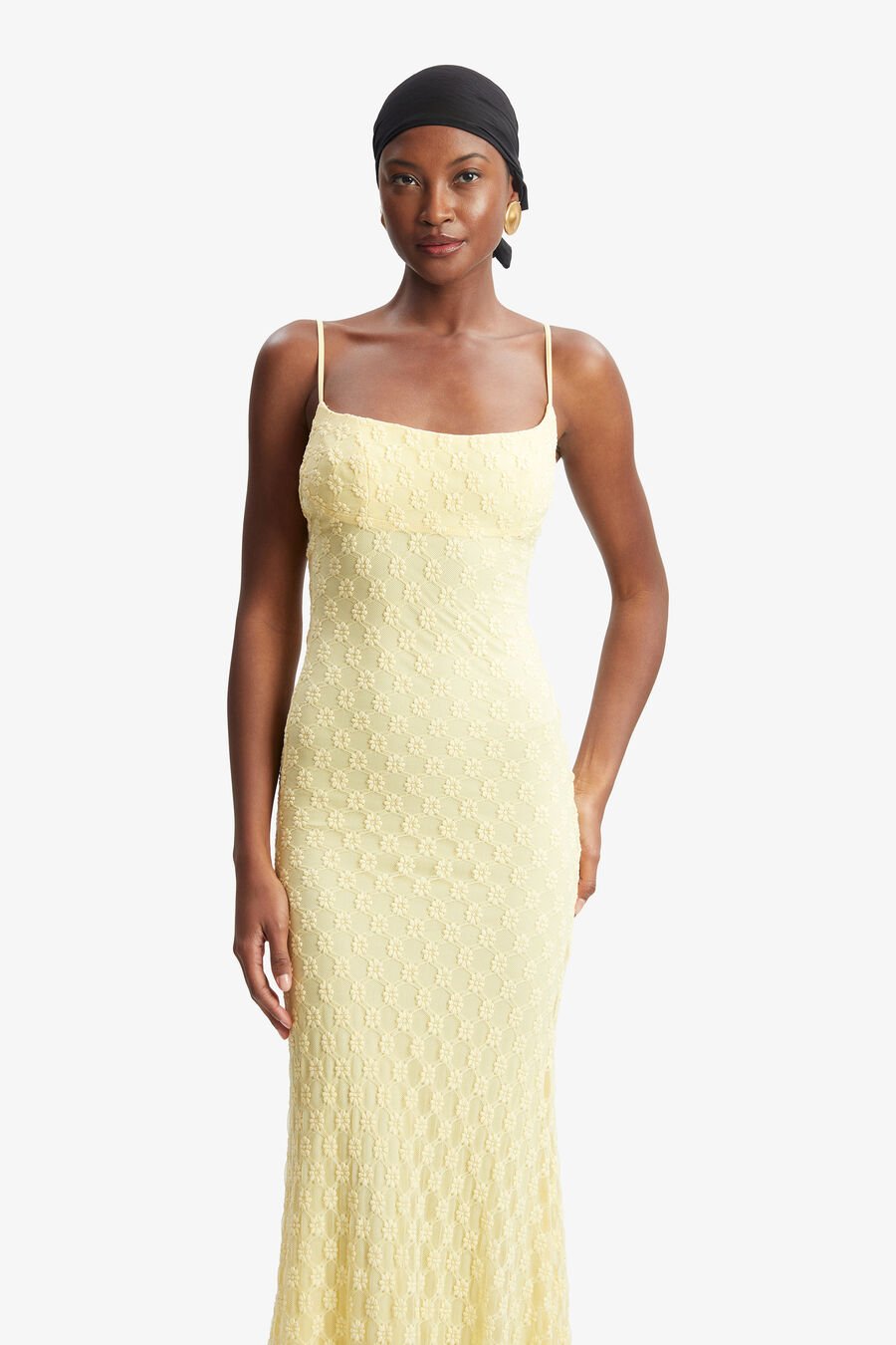 ADONI MESH MIDI DRESS in colour Canary Yellow