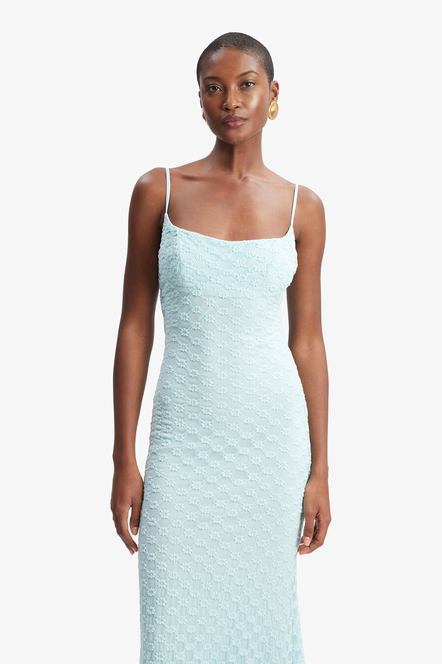 ADONI MESH MIDI DRESS in colour AQUA