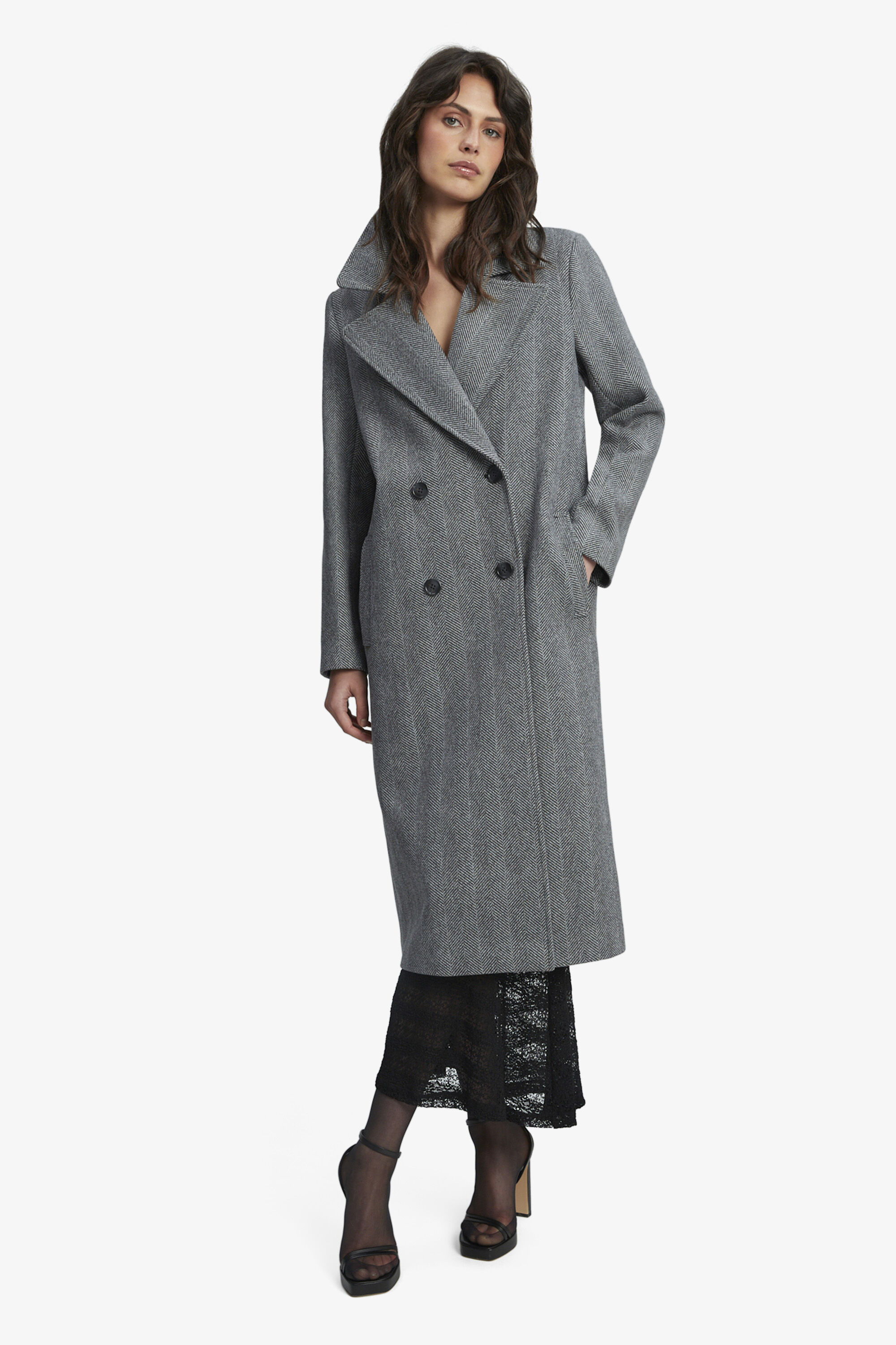Classic Chevron Coat In Gr Chevron Bardot