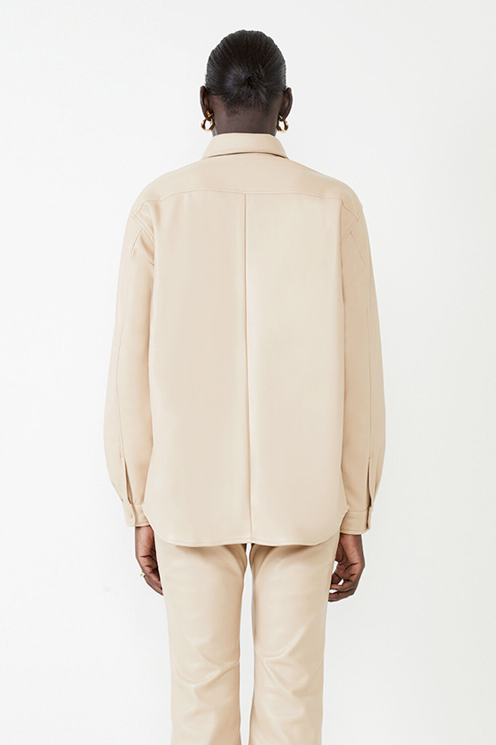 Frida Vegan Leather Shirt in Beige | Bardot