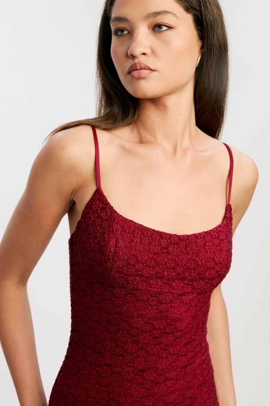 LOUISA MESH MIDI DRESS in colour BURGUNDY