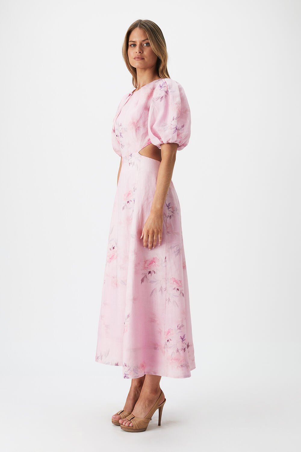 MALINA FLORAL MIDI DRESS in colour PEACH WHIP