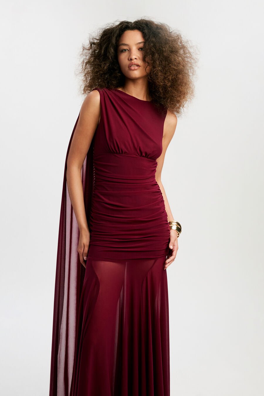 ALVERIE MESH MAXI DRESS in colour Mulberry
