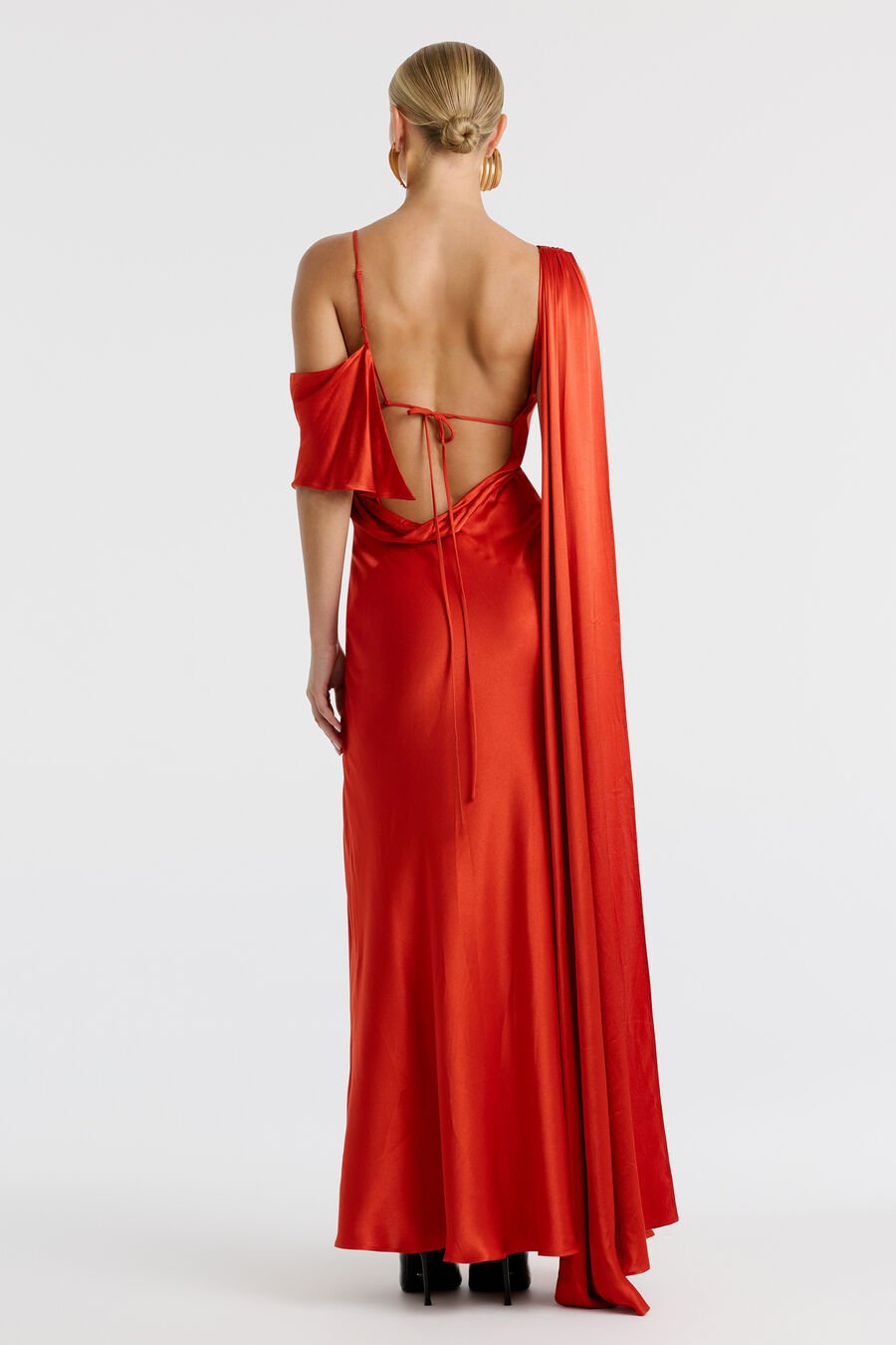 AGNES SATIN MAXI DRESS in colour Burnt Red