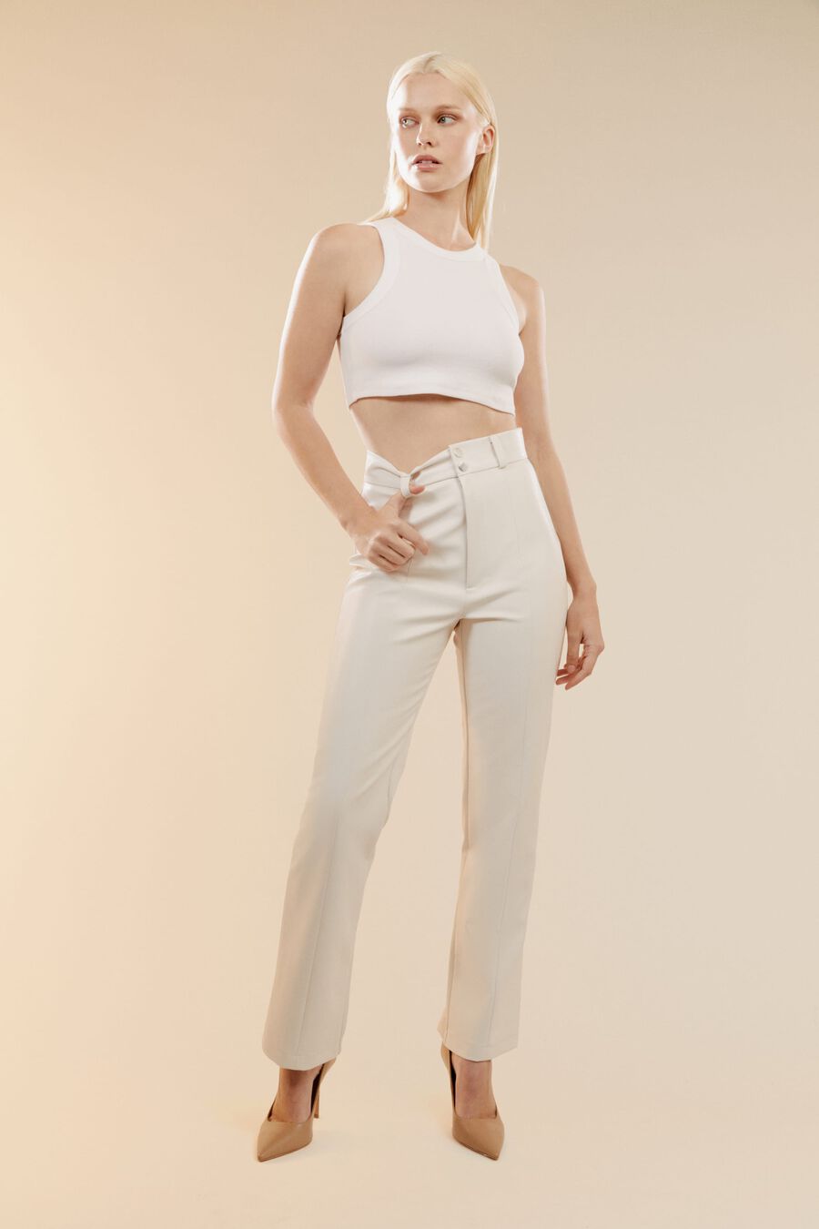 CLEO VEGAN LEATHER PANT in colour IVORY