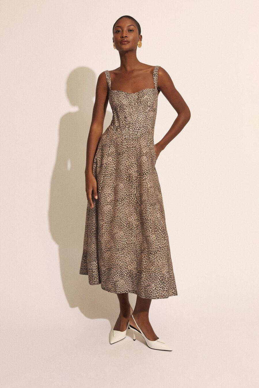 LILAH CORSET MIDI DRESS in colour Brown Leopard