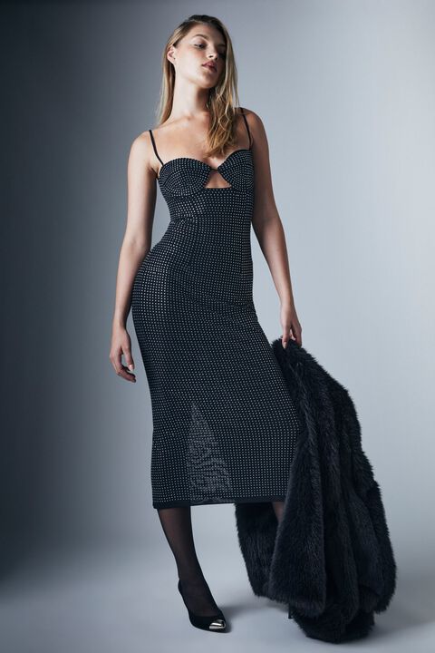 AISHA DIAMANTE MIDI DRESS in colour CAVIAR