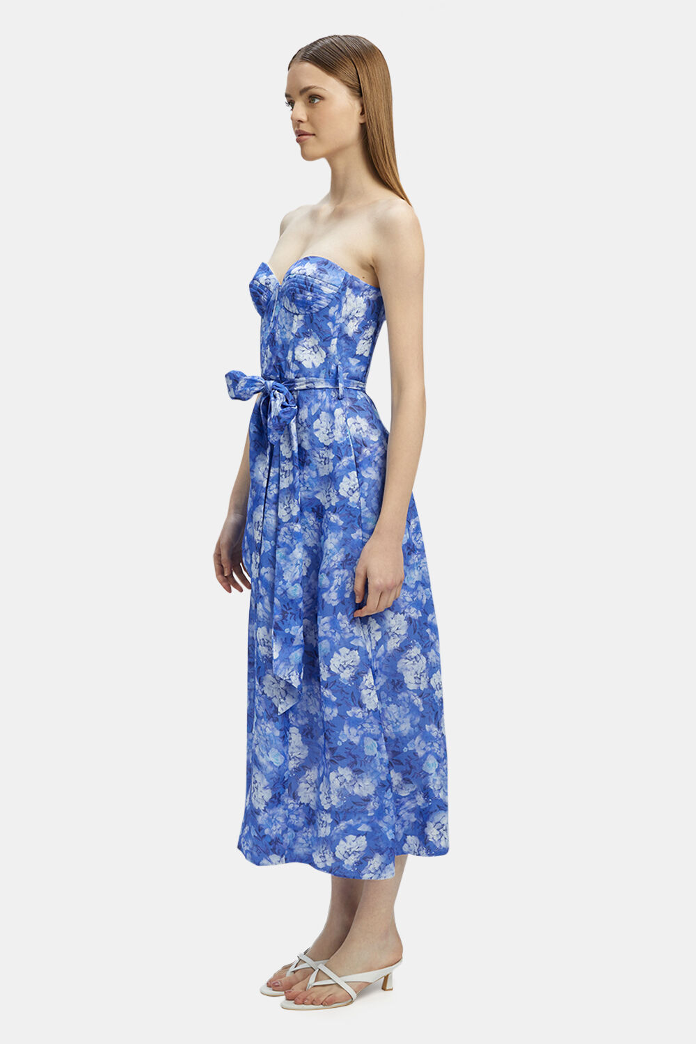 blue floral midi dress