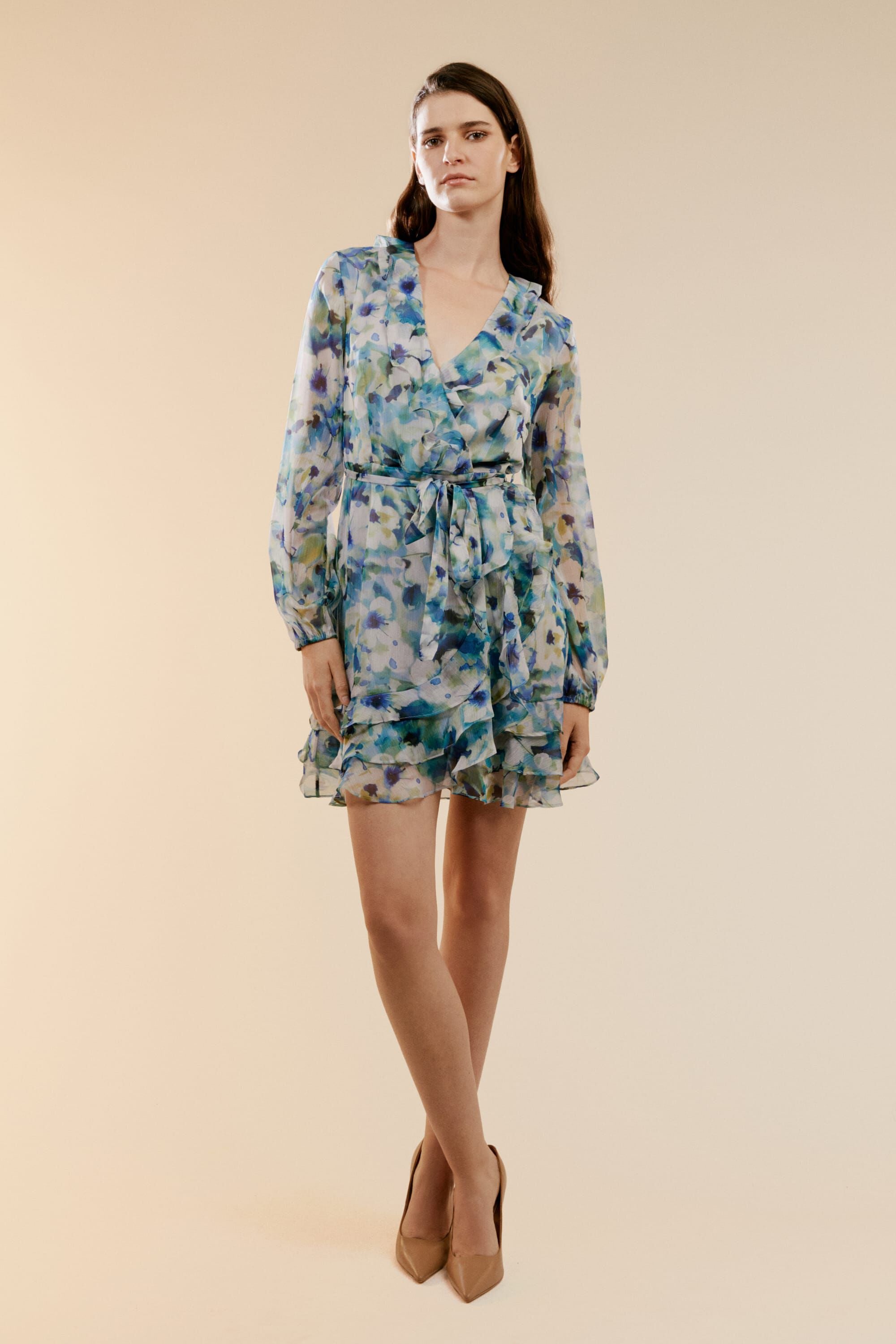 Bardot Triple Frill Dress in Blue