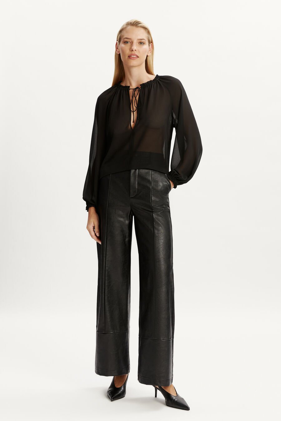 MARLOWE PU WIDE LEG PANT in colour BLACK