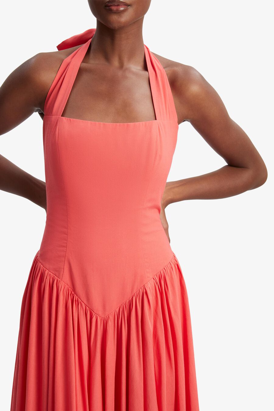 MARABELLA HALTER MAXI DRESS in colour MELON