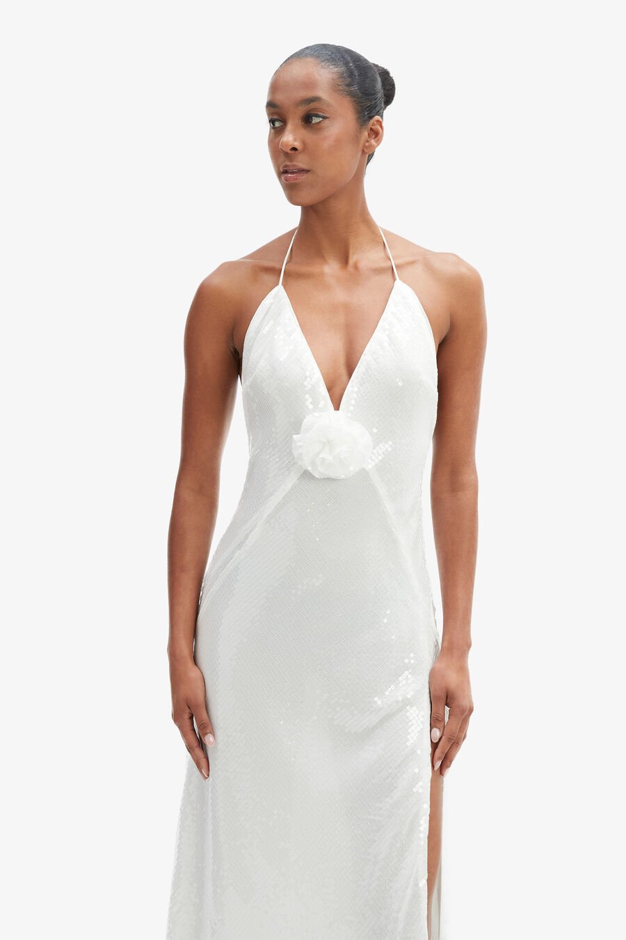 ARADIA SEQUIN HALTER DRESS in colour ORCHID WHT
