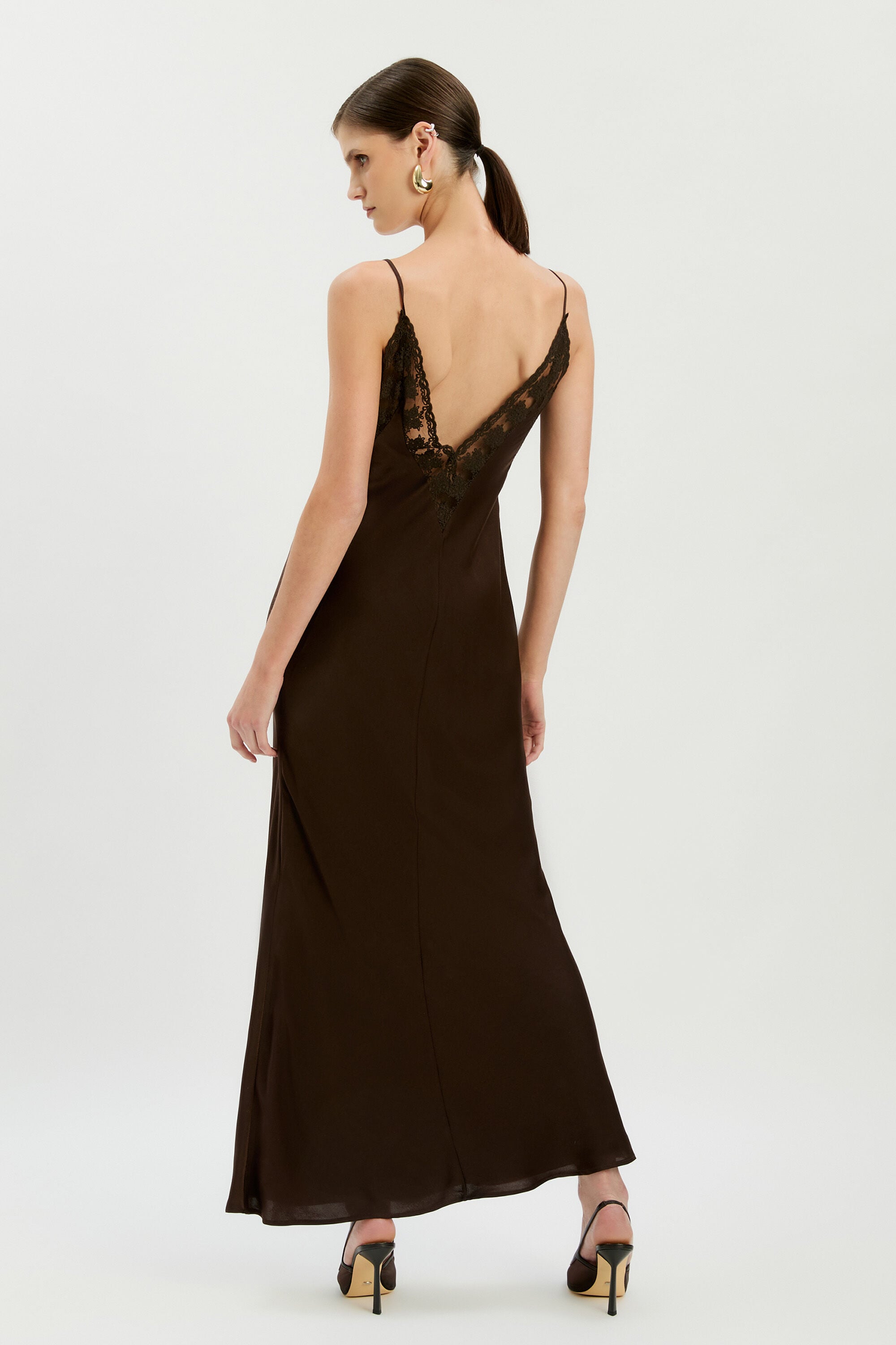 Bonita Lace Trim Maxi Dress In Dark Chocolate | Bardot
