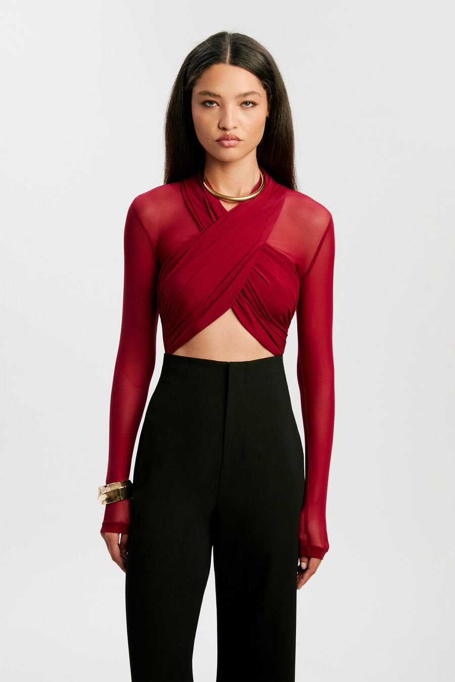 ALIYAH WRAP BODYSUIT in colour BURGUNDY