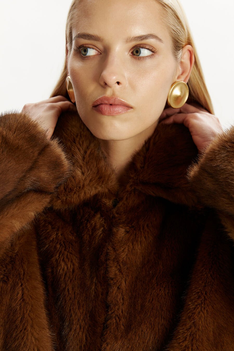 SYLVIE ZIP FAUX FUR JACKET in colour CHOCOLATE