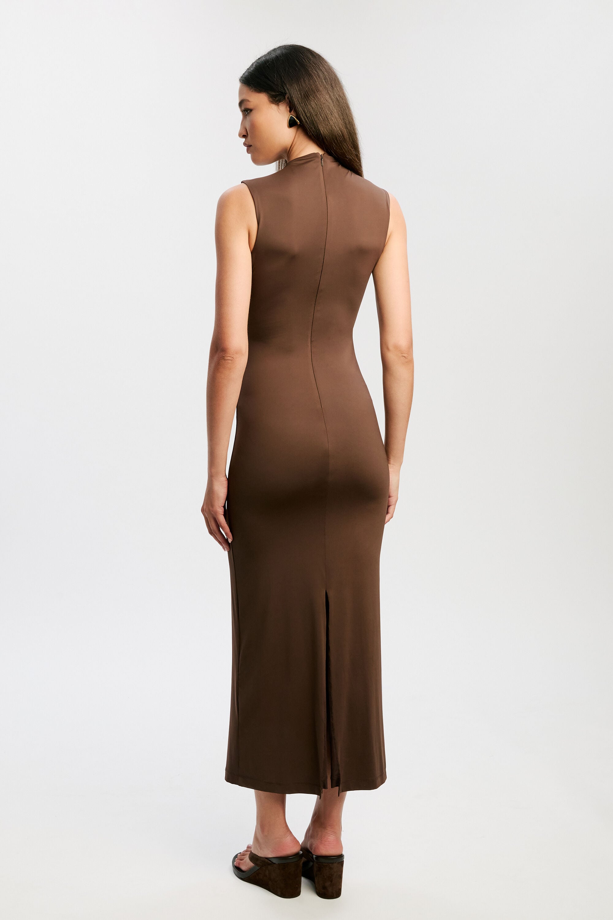 Veneda High Neck Maxi Dress In Chocolate | Bardot
