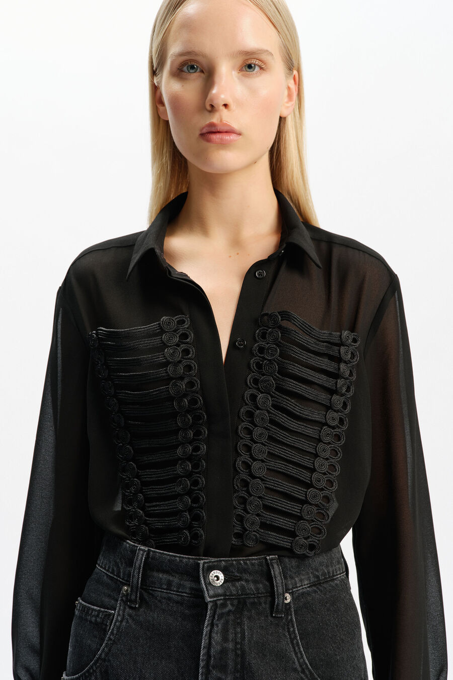 Evita Trim Detail Sheer Shirt