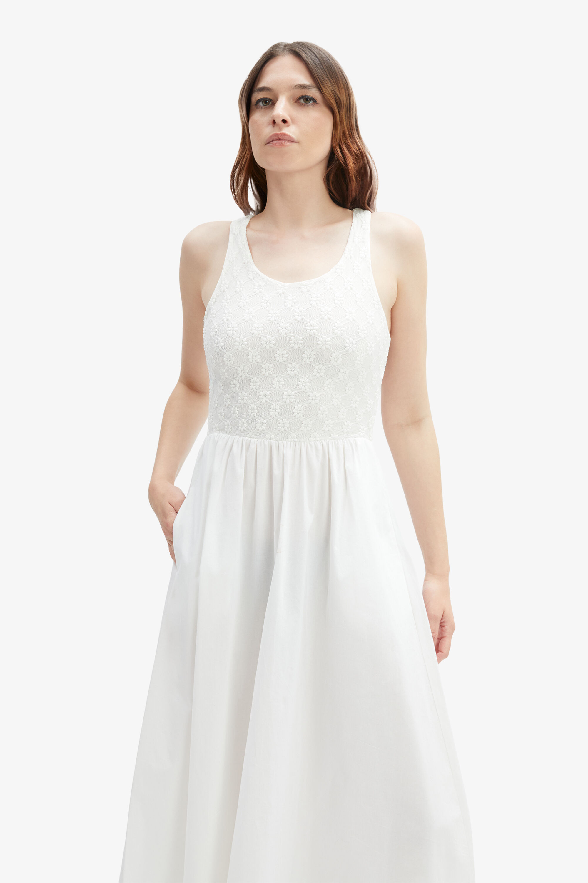 Bryony Lace Poplin Midi Dress In Orchid White | Bardot Bryony Lace Poplin Midi Dress In Orchid White | Bardot