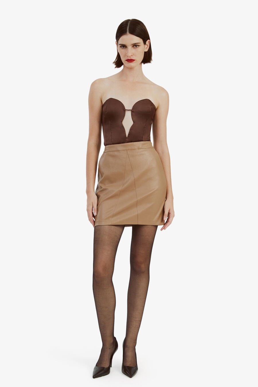 ALEXIS VEGAN LEATHER SKIRT in colour CAMEL