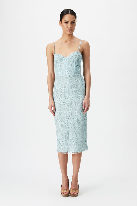 FLORENCE MIDI LACE DRESS in colour GREEN LILY