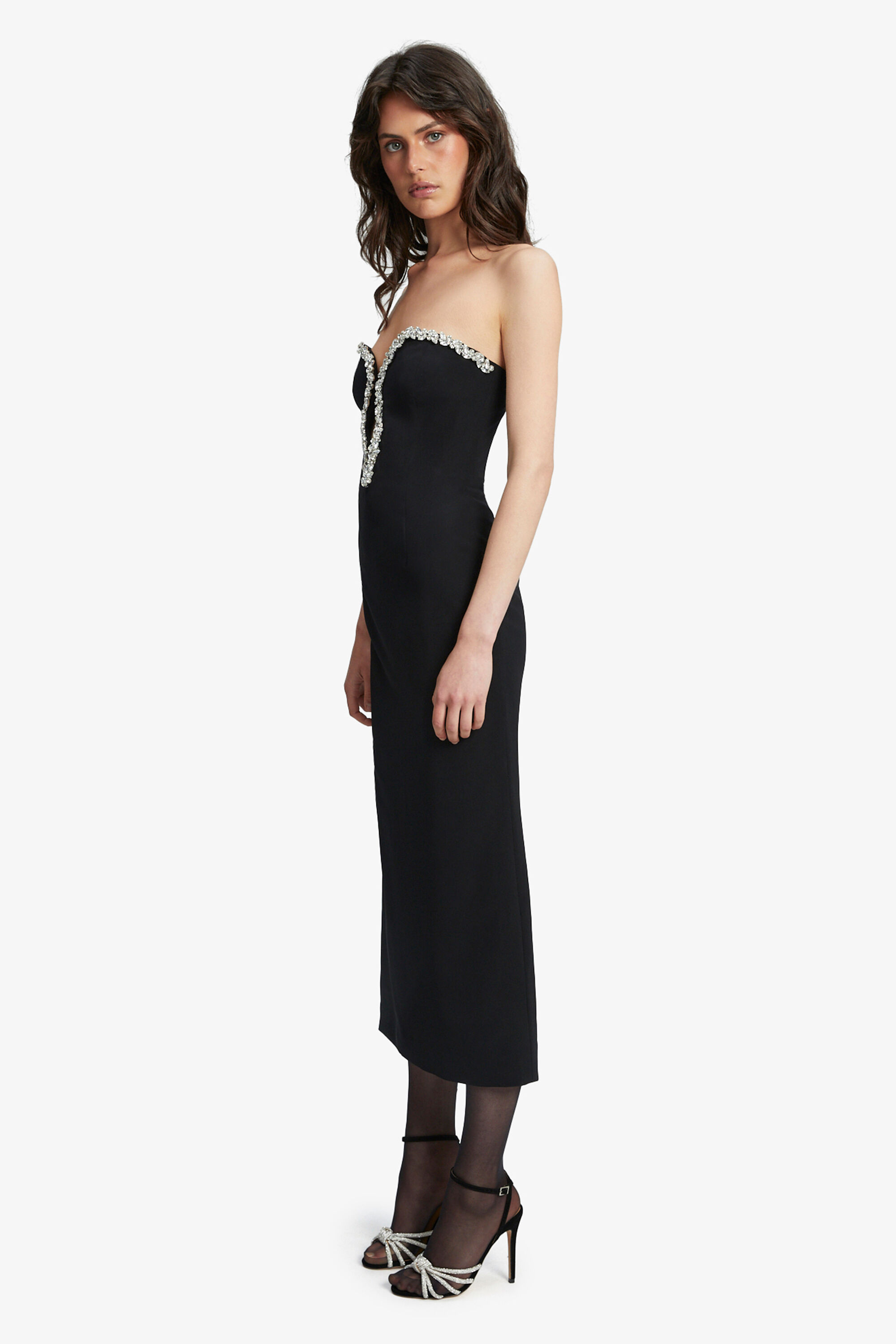 Esperance Diamante Trim Midi Dress Black