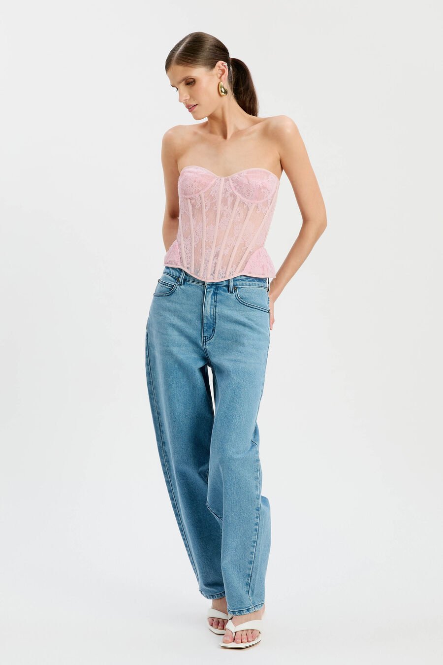 CRISTO STRAPLESS LACE BUSTIER in colour Lilac