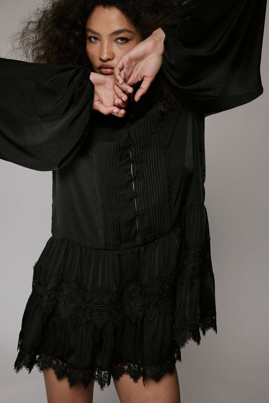ANTONIA LACE TRIM MINI DRESS in colour BLACK