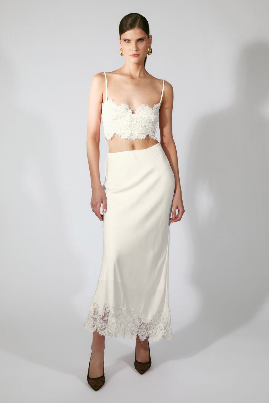 Elisan Lace Satin Midi Skirt