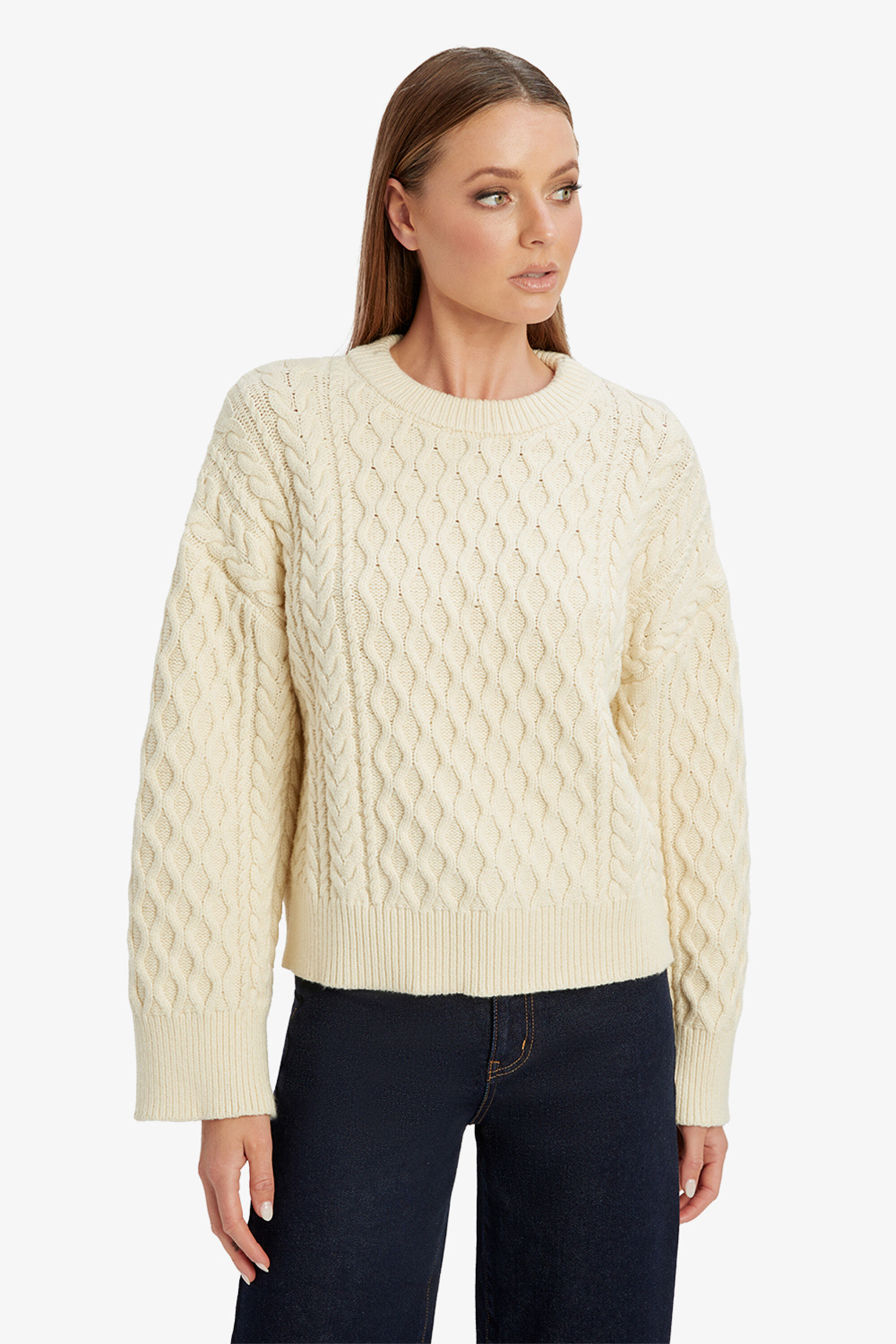 Maisie Oversized Cable Knit In Oatmeal | Bardot