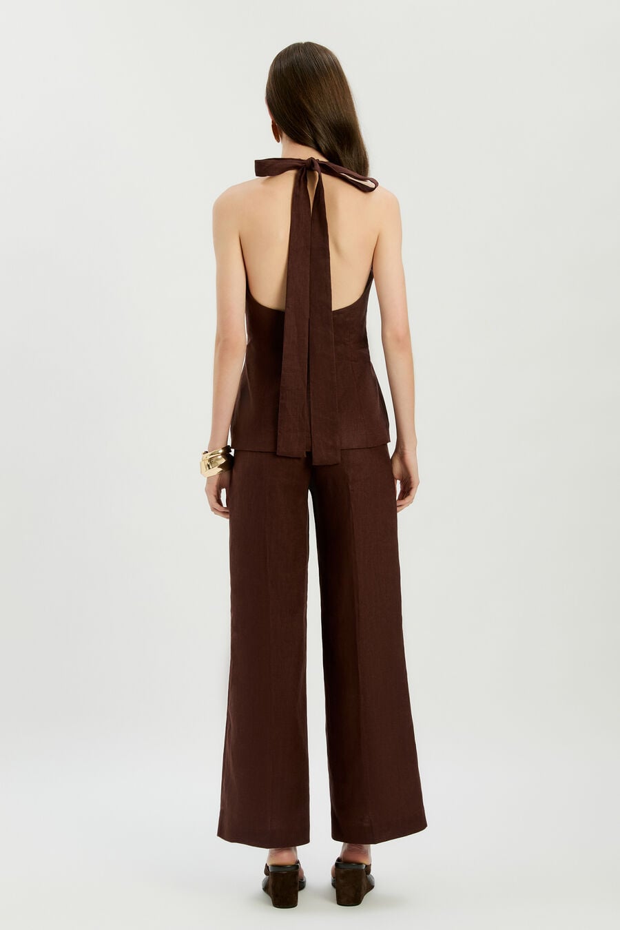 GEORDY HIPSTER LINEN PANT in colour Chocolate