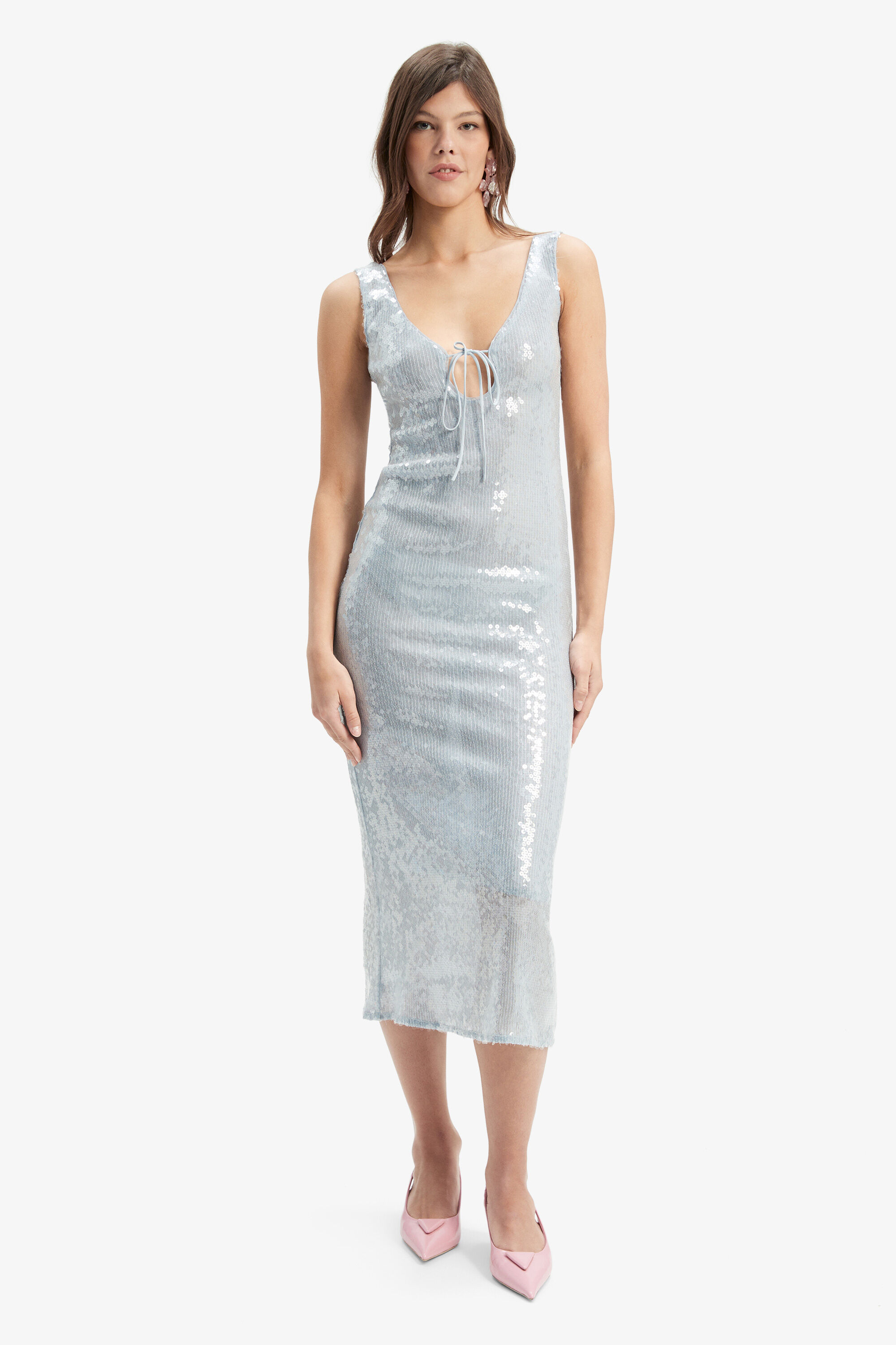 【LOULOUSEOUL】Rosy Balloon Shirring Midi Dress (Gray) Isha Sequin Midi Dress In Light Blue | Bardot