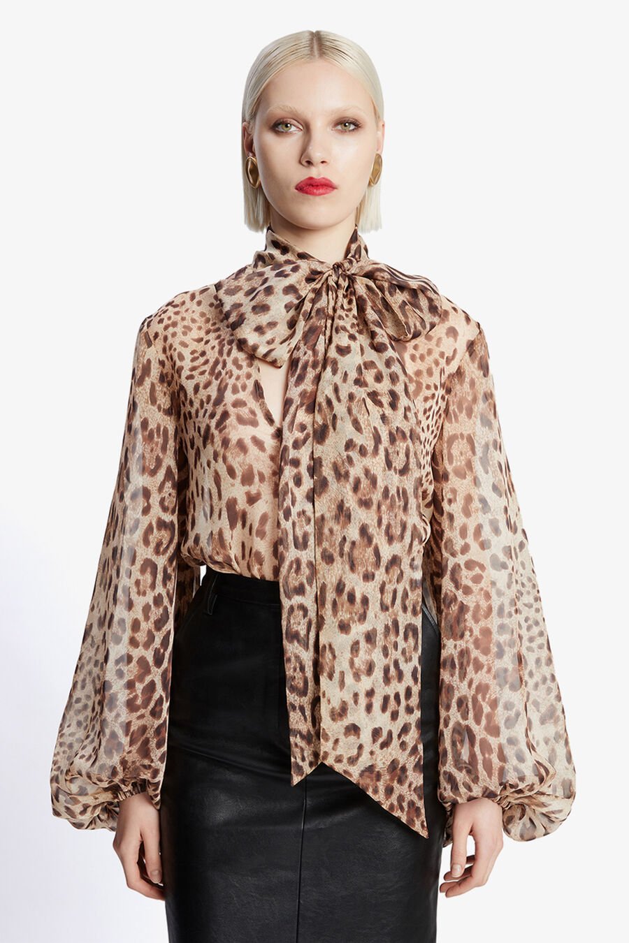 SOLACE TIE FRONT BLOUSE in colour Brown Leopard