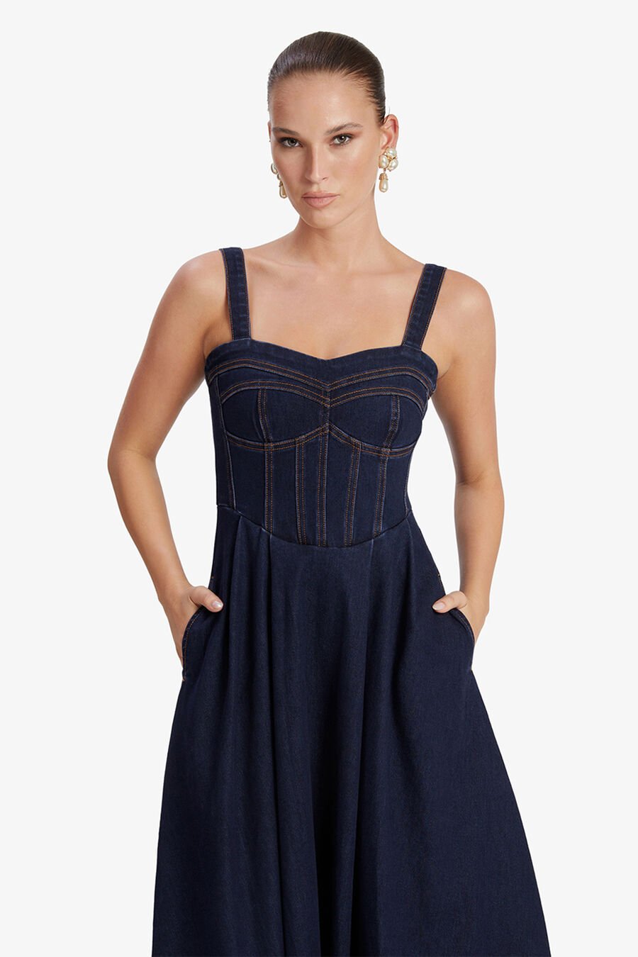 LILAH DENIM MIDI DRESS in colour DARK