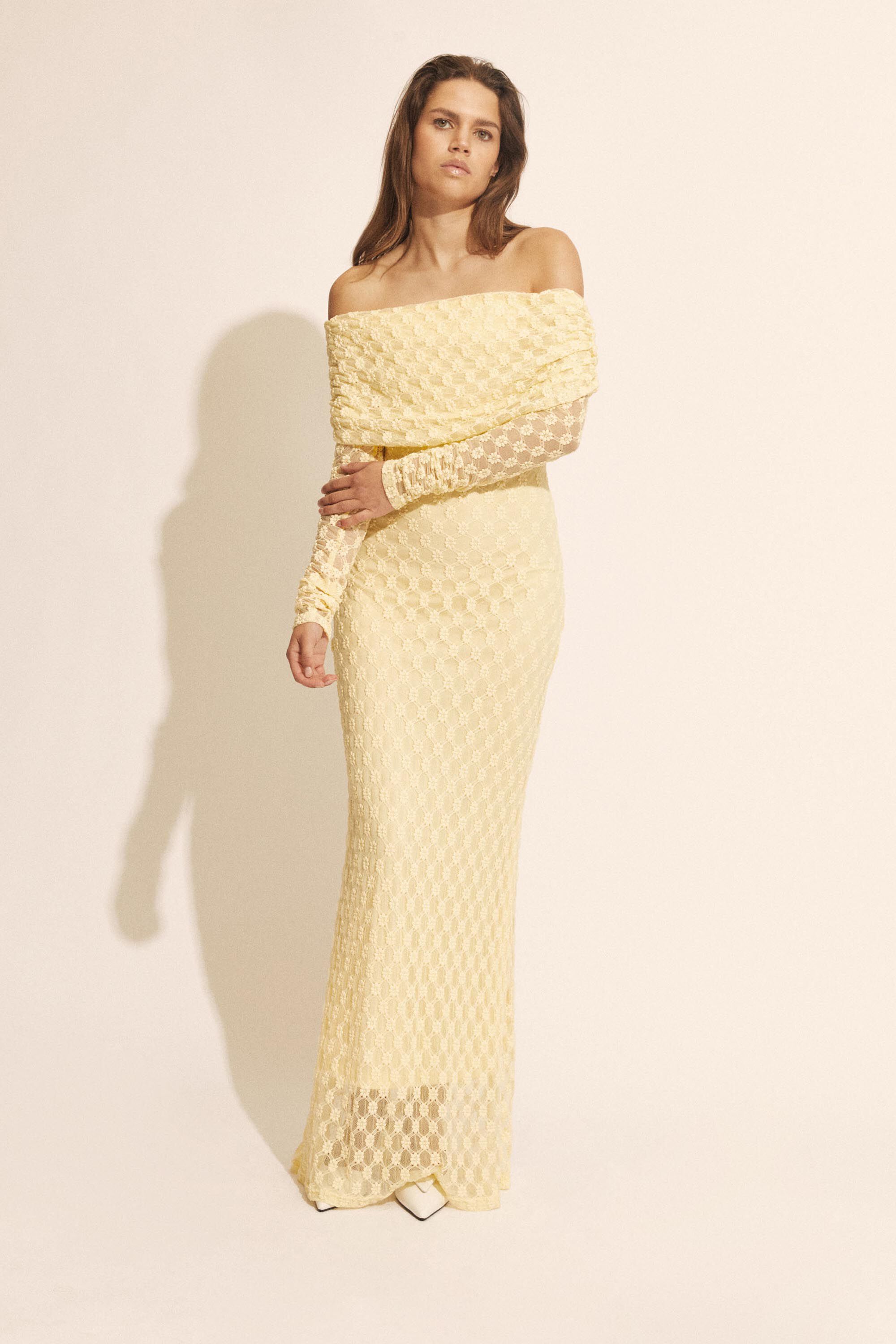Adoni Off Shoulder Maxi Dress In Canary Yellow | Bardot