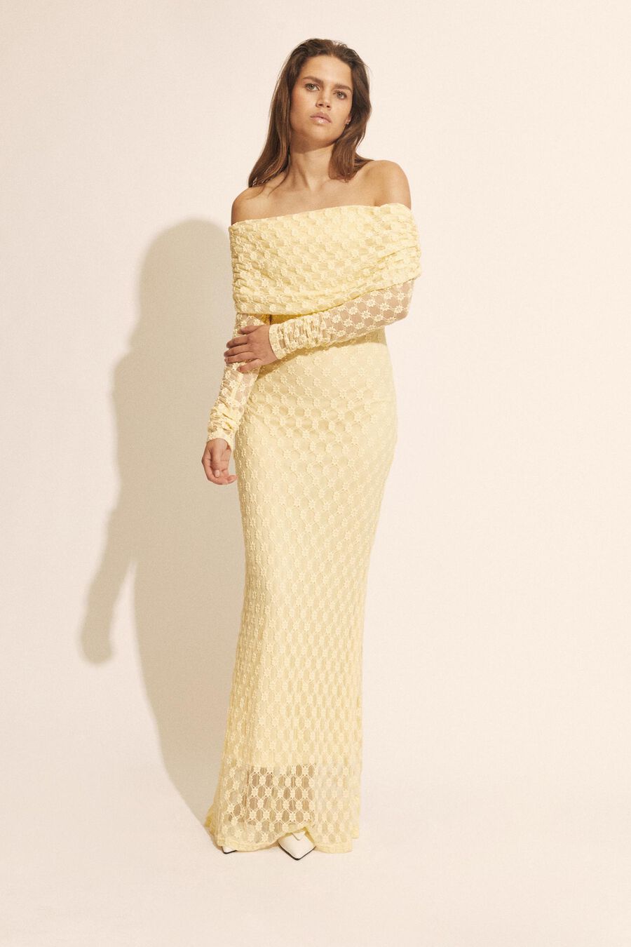 ADONI OFF SHOULDER MAXI DRESS in colour Canary Yellow