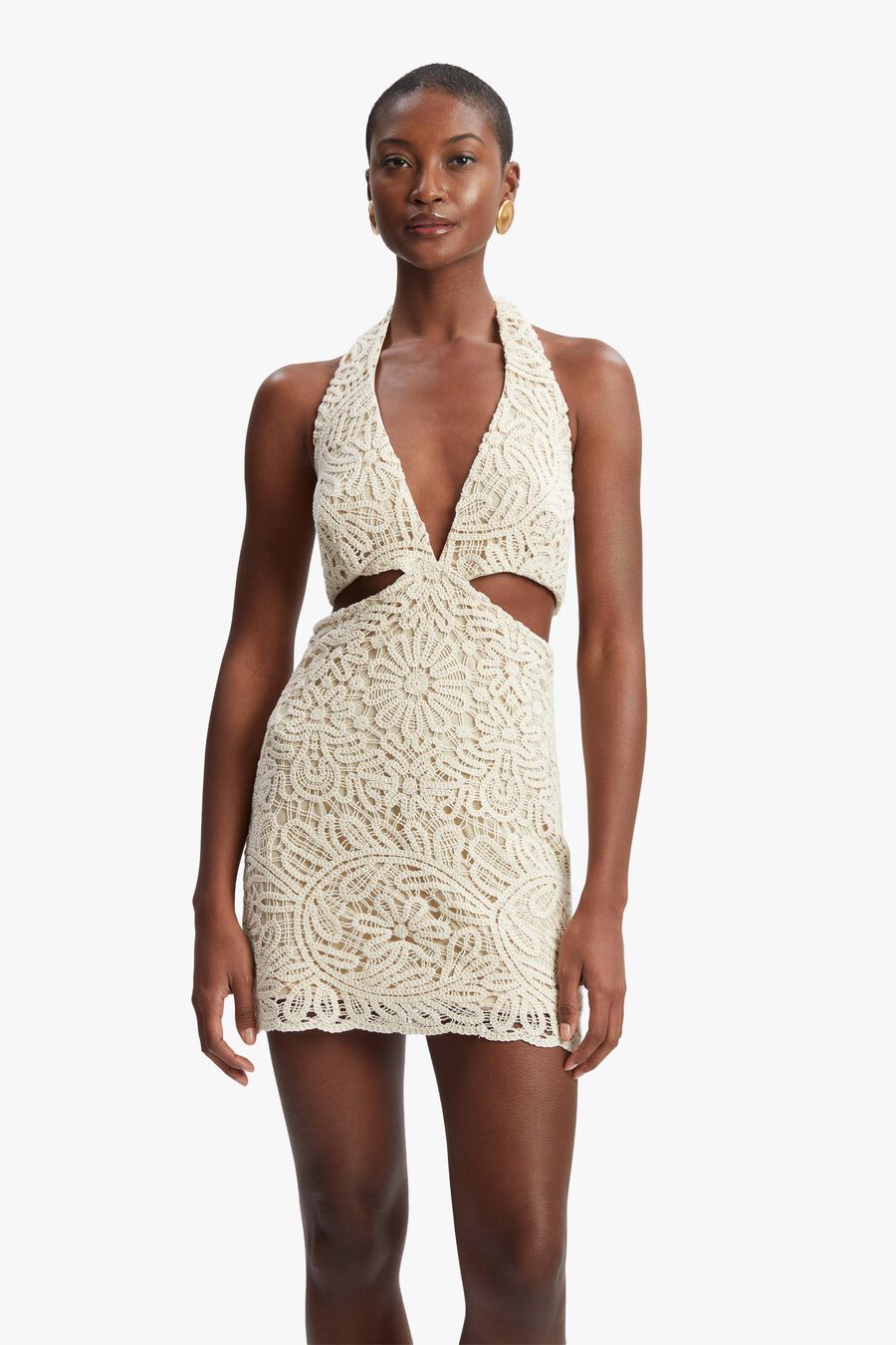 ARIAS CROCHET MINI DRESS in colour Light Beige