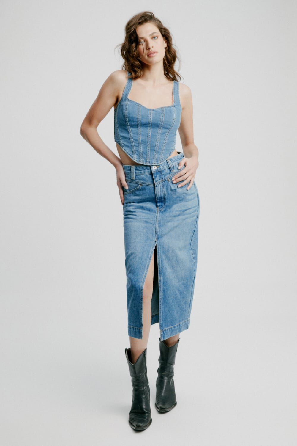 Denim Corset Bustier in Vintage | Bardot