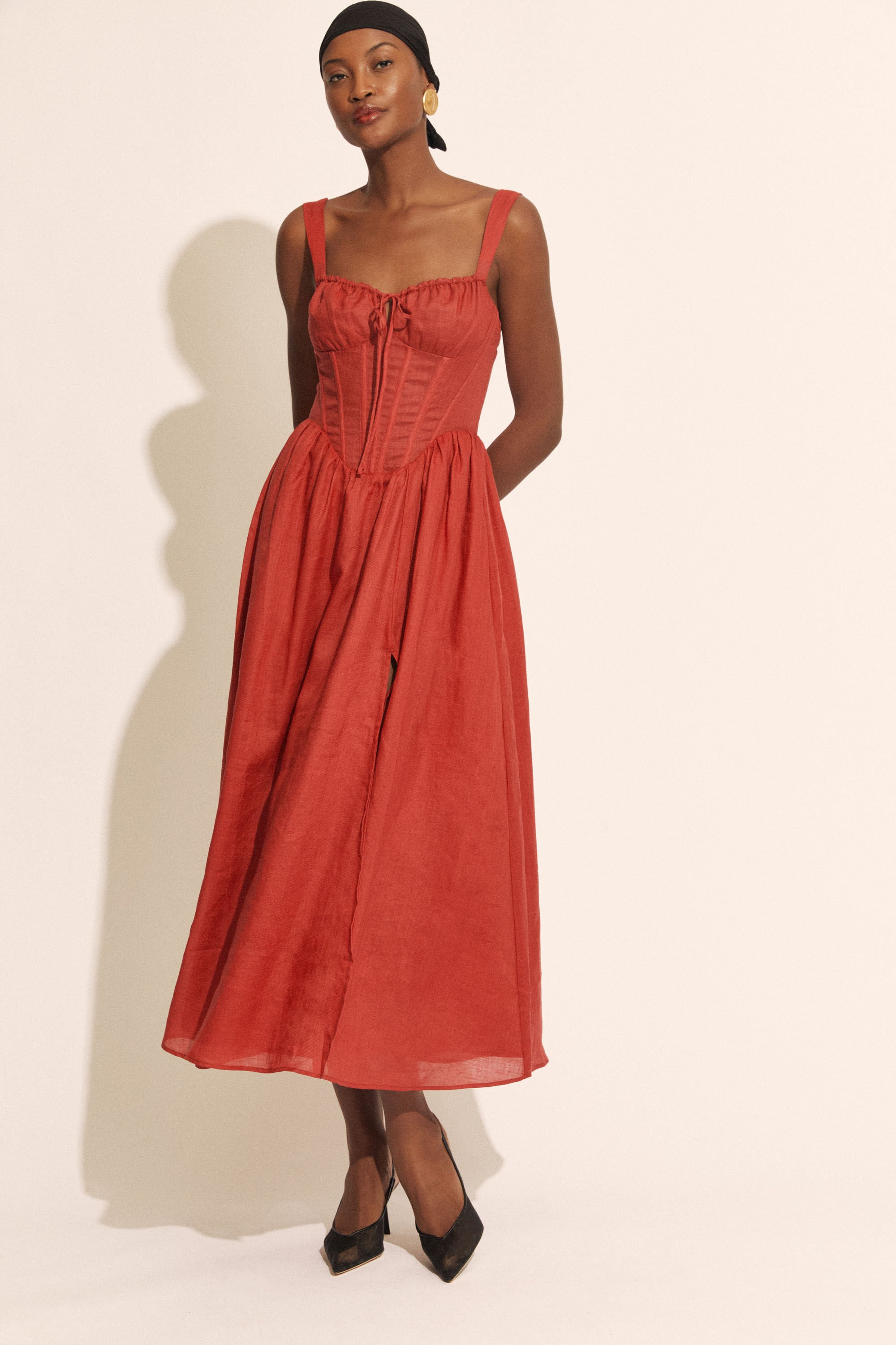 Esra Midi Dress In Fire Red | Bardot