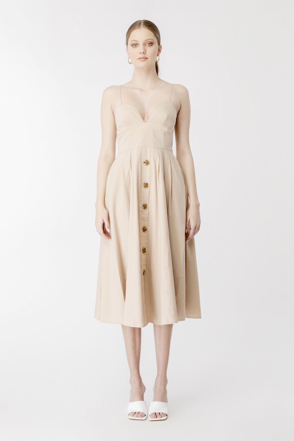 AXELE BUTTON FRONT MIDI DRESS