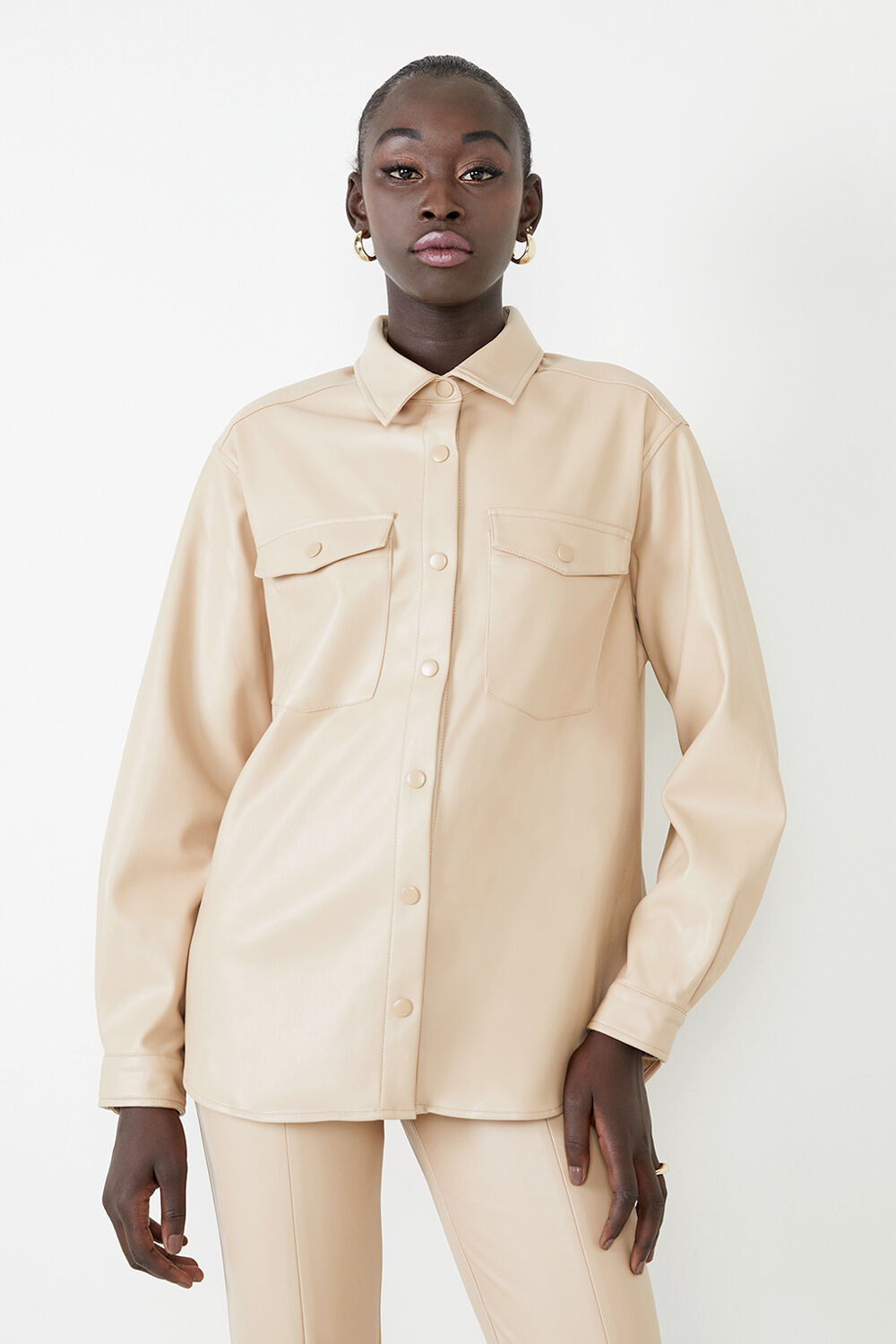 Cream hot sale leather shirt