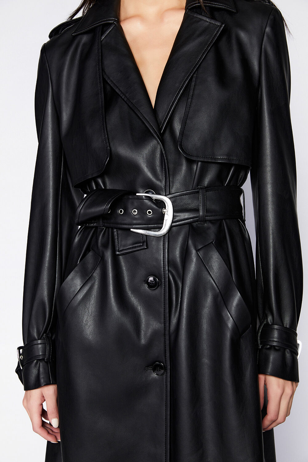 VEGAN LEATHER TRENCH COAT in colour CAVIAR