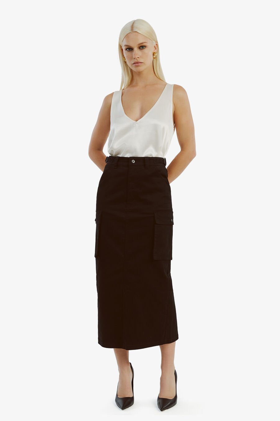 ARCO CARGO MIDI SKIRT in colour BLACK