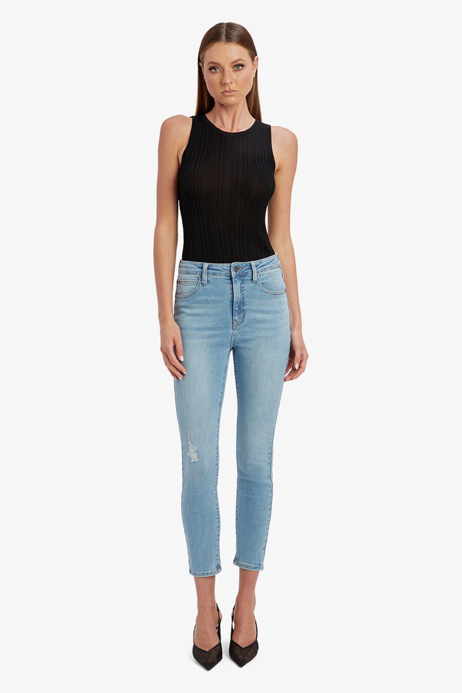 KHLOE HI CROP JEANS in colour Light Denim